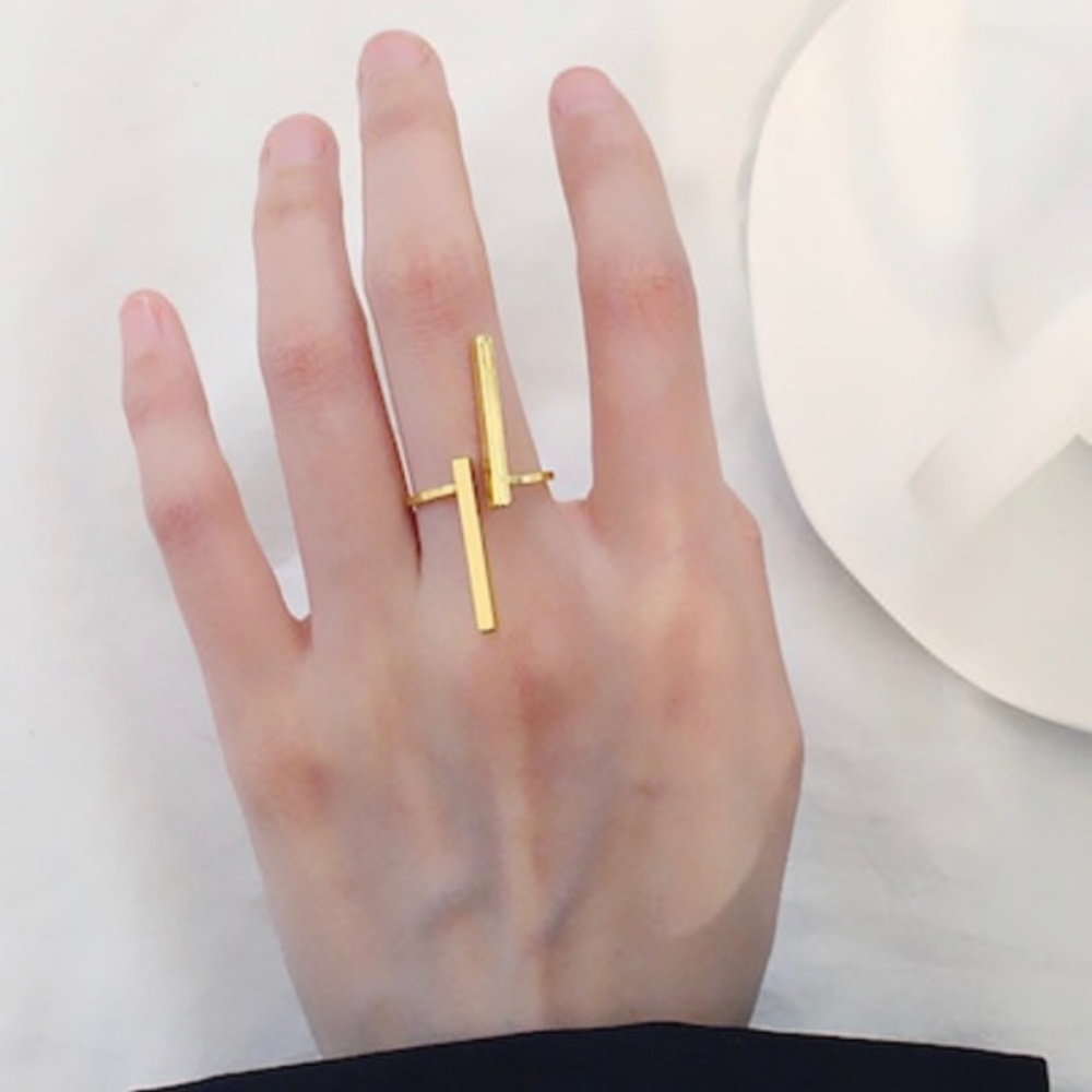 🍒Double Gold Bar Geometric Trendy Boho Ring - Picture 4 of 4